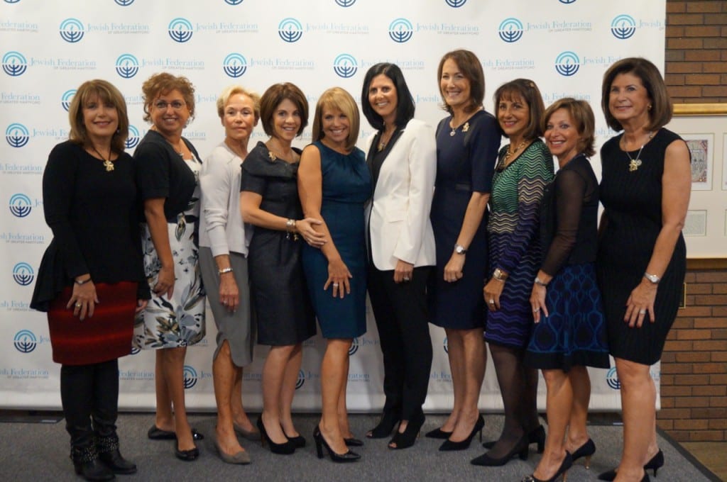 Katie Couric (fifth from left) and Alison Lebovitz (to Couric's right) with Jewish Federation of Greater Hartford 'Voices' supporters at a VIP reception preceeding the luncheon. Photo credit: Ronni Newton