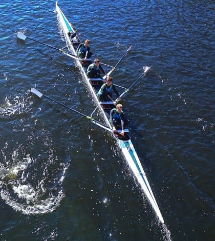 Rowers Josh Vallera, Brian McCauley, Nick Fisher, Joe Duva, and Coxswain Jonathan Dumeer