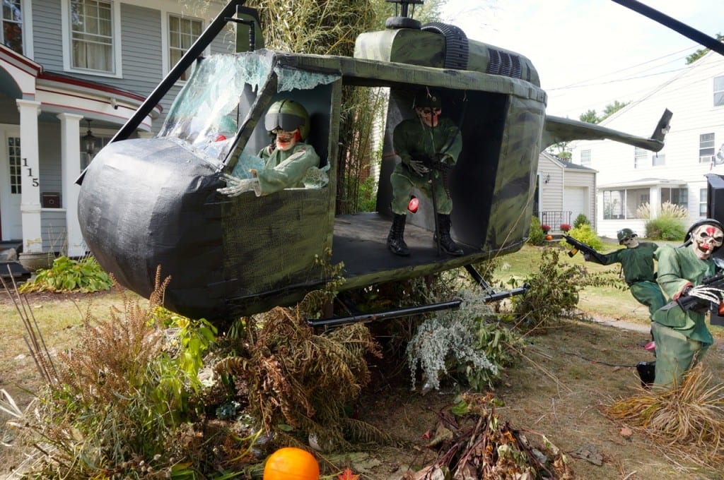 Matt Warshauer's 2015 Halloween display at his North Main Street home in West Hartford includes a Huey helicopter replica. Photo credit: Ronni Newton