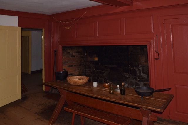 The kitchen of the Noah Webster House. Perhaps young Noah and his siblings studied at a similar table? Photo credit: Deb Cohen