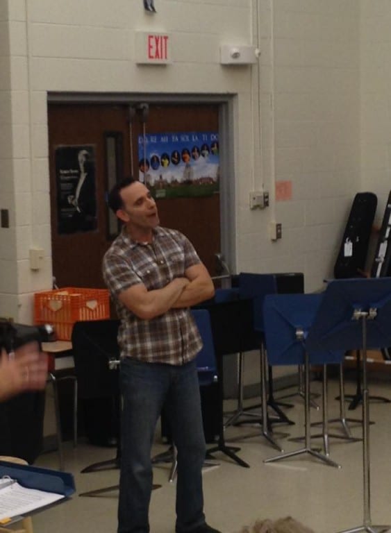 Mike Mezo sings Billy Bigelow’s famous “Soliloquy” from Act II, in the first musical rehearsal of West Hartford Community Theater’s Carousel. Submitted photo