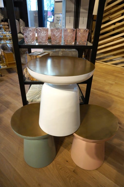 Martini tables in holiday colors. West Elm, Blue Back Square, West Hartford. Photo credit: Ronni Newton