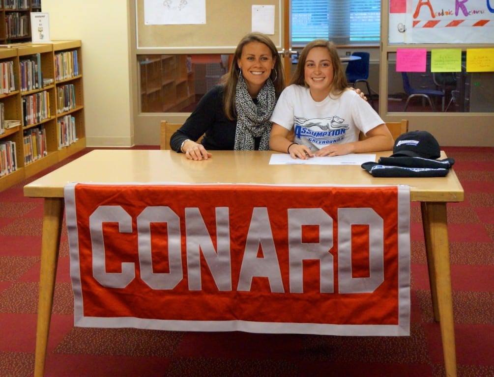 Conard Lacrosse Coach Megan Cersosimo (left) with Marissa Haverty. Photo credit: Ronni Newton