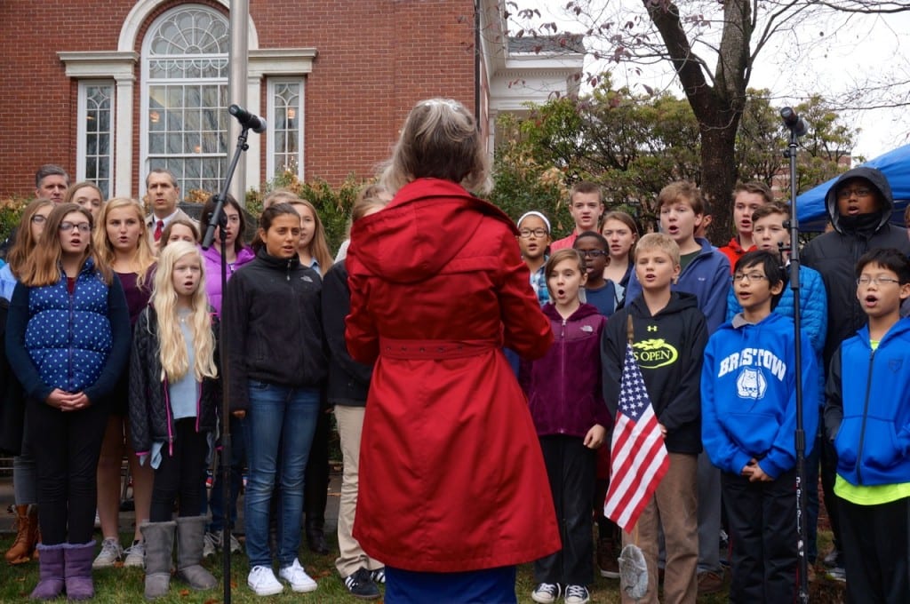 Voices of Bristow, under the direction of Karla McClain, sang the National Anthem. Veterans Day, West Hartford, Nov. 11, 2015. Photo credit: Ronni Newton
