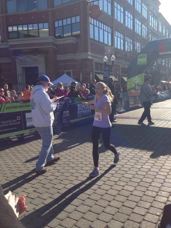 Jillian Agarwal of West Hartford was the first female finisher. HMF Blue Back Mitten Run, West Hartford, Dec. 6, 2015. Photo credit: Joy Taylor