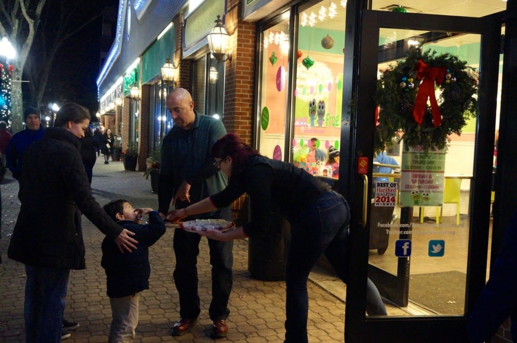 Sweet Frog was handing out treats. West Hartford Holiday Stroll, Dec. 3, 2015. Photo credit: Ronni Newton