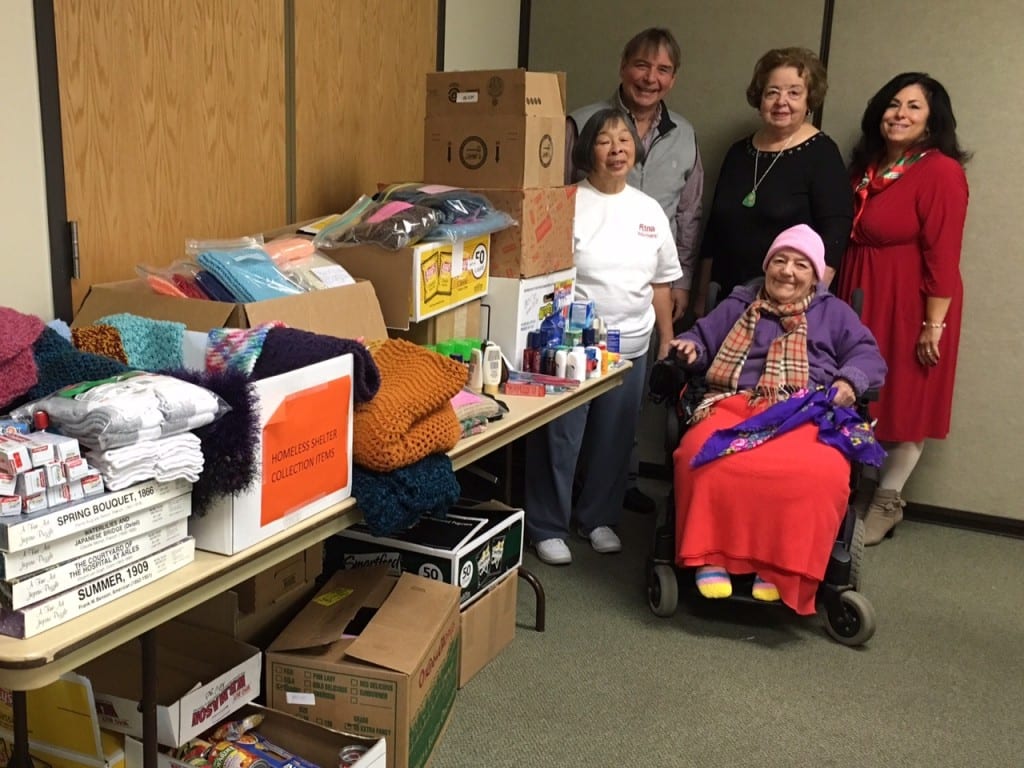 The West Hartford Senior Center at Bishops Corner held a collection for the South Park Inn during the month of November. (L-R): Dick Lusso, Sandra Brook, Gina Marino, May Young and Irene Flores. Submitted photo