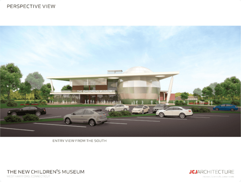 Proposed entrance to The New Children's Museum building on the UConn West Hartford campus. Image courtesy of The New Children's Museum