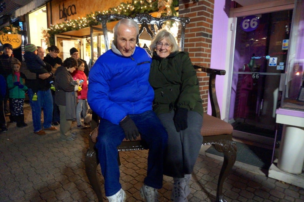 People of all ages posed in the "Big Chair" outside BK&Co. West Hartford Holiday Stroll, Dec. 3, 2015. Photo credit: Ronni Newton
