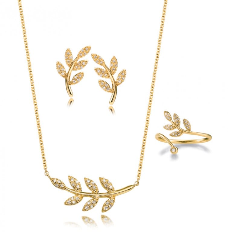 LUX BOND & GREEN: Twig Collection in 14K gold with diamonds. You can’t get much more “classic” than gold for the holidays. Earrings $445, Necklace $415, Ring $ 315. 46 LaSalle Road, West Hartford Center, 860-521-3015, www.lbgreen.com