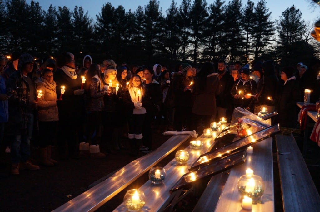 Friends and family attend a candle vigil for Jonathan Douglin at Sterling Field in West Hartford on Jan. 6, 2016. Photo credit: Ronni Newton