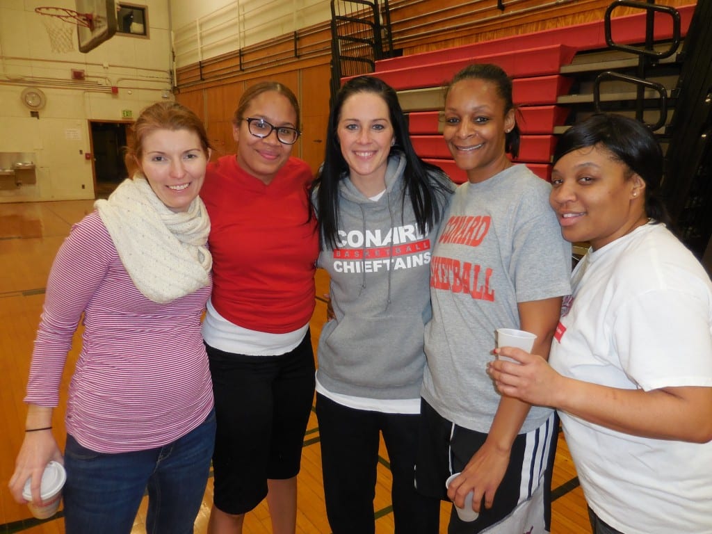 Liz McNamee (Class of 1999) along with former teammates Teresa Vargas (Class of 1999), Laurie Cersosimo (Class of 2001), Kristie Allen (Class of 1998) and Ortiesta Colson (Class of 1998). Submitted photo