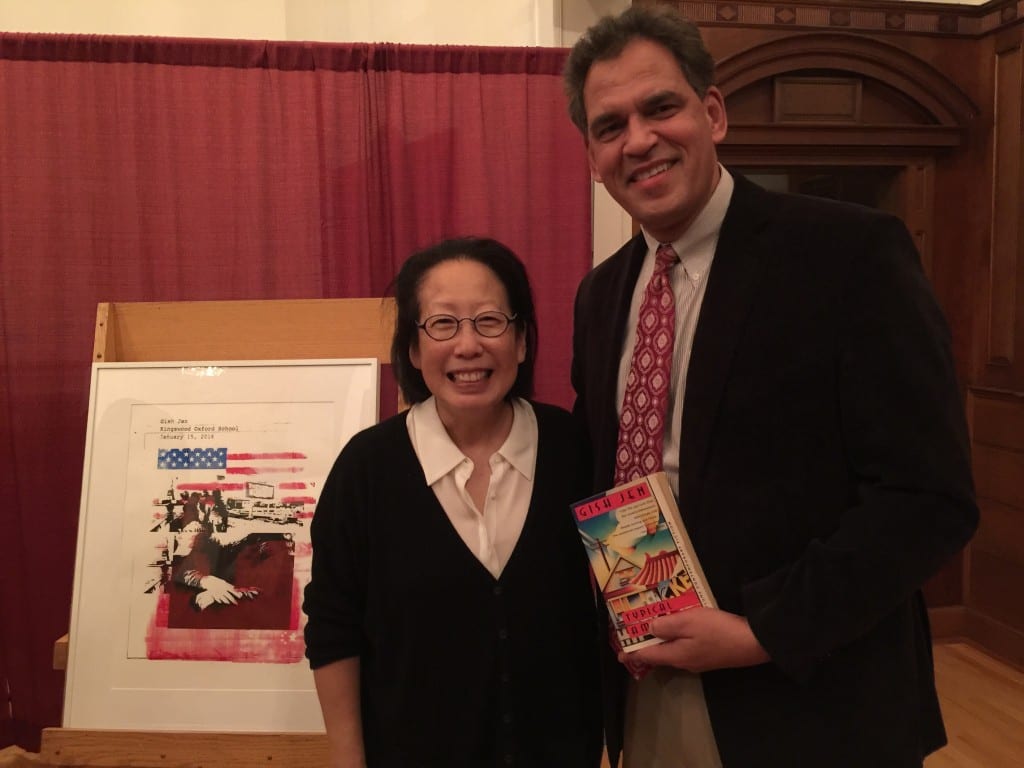 Author Gish Jen (left) with Kingswood Oxford Head of School Dennis Bisgaard. Submitted photo