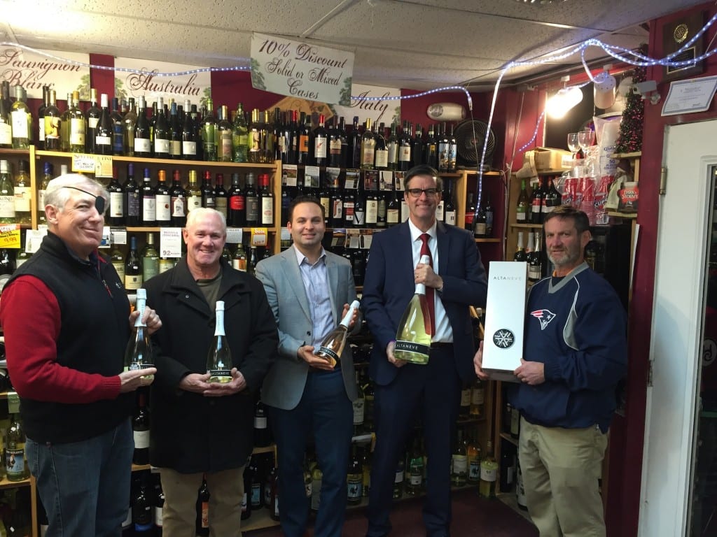 Fom left: West Hartford Exchange Club wine committee members Dave Hager, Steve Langan, Jon Lissitchuk, and Paul Connery, as well as Steve Leon owner of Wine Cellars 4. Submitted photo