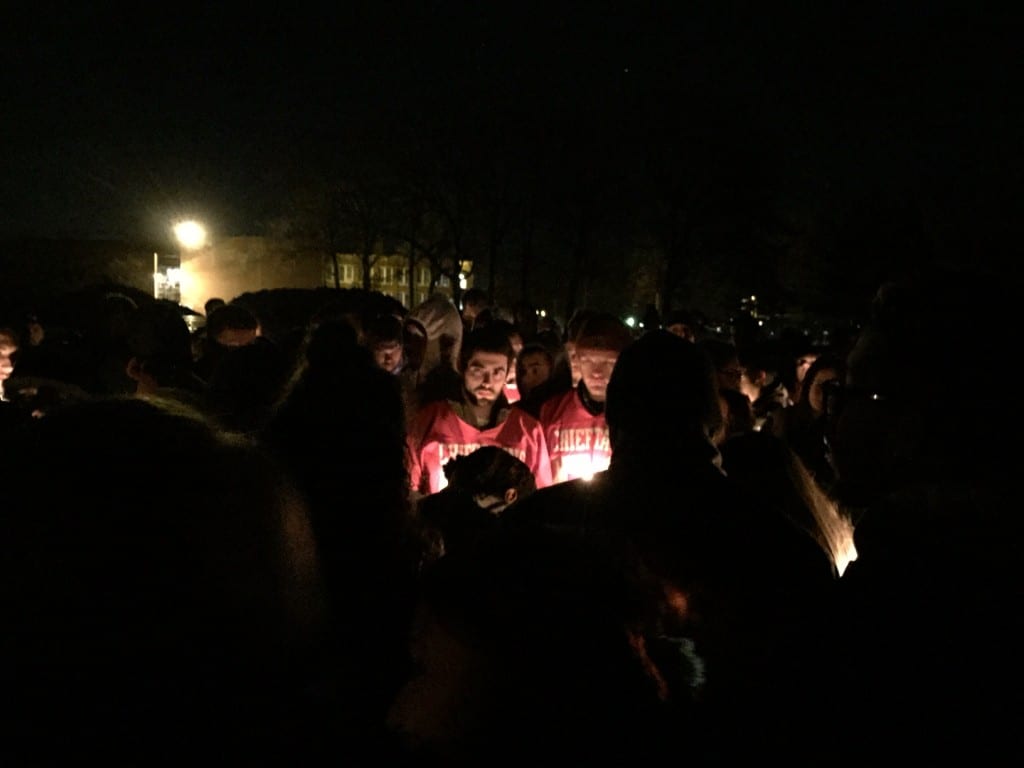 Friends and family attend a candle vigil for Jonathan Douglin at Sterling Field in West Hartford on Jan. 6, 2016. Photo credit: Ronni Newton