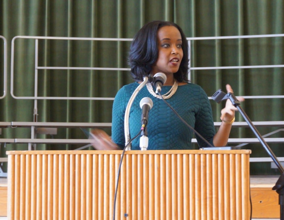 NBC Connecticut reporter Leslie Mayes served as emcee at West Hartford's 20th annual celebration of Martin Luther King Jr. Photo credit: Ronni Newton