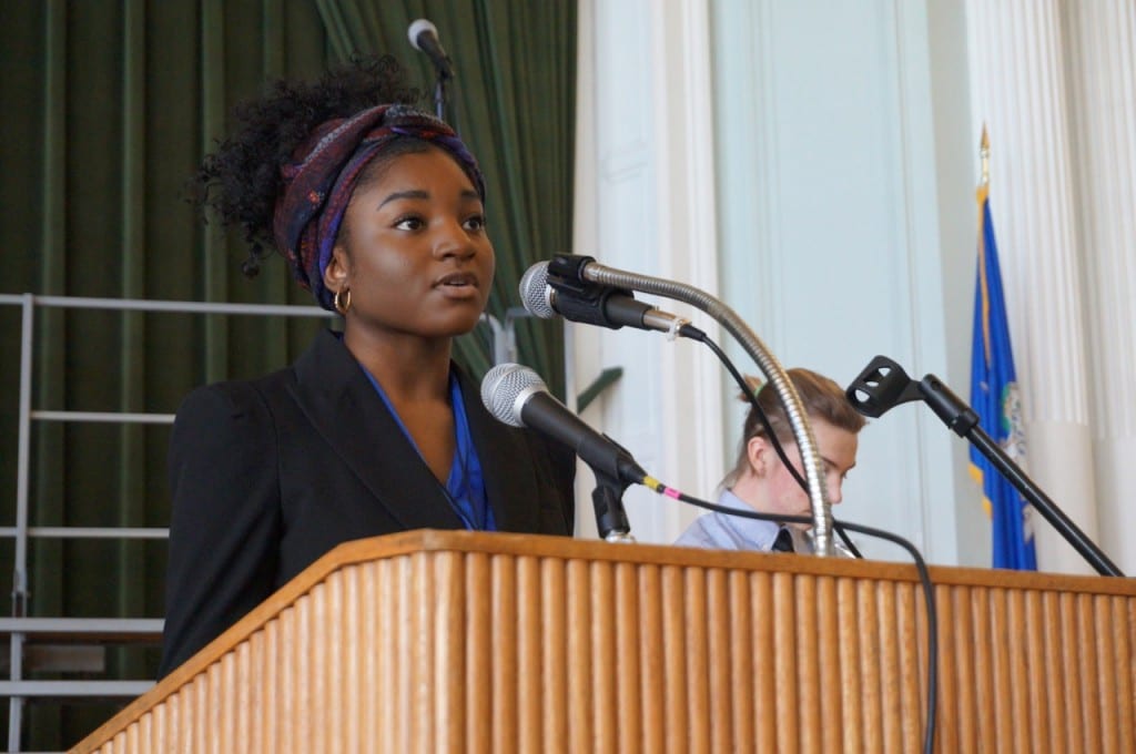Tatiana Dennis, a student at Conard, was invited to give a short speech in an act of 'civil disobedience' by Taylor Steer at the 20th annual celebration of Martin Luther King Jr. Photo credit: Ronni Newton
