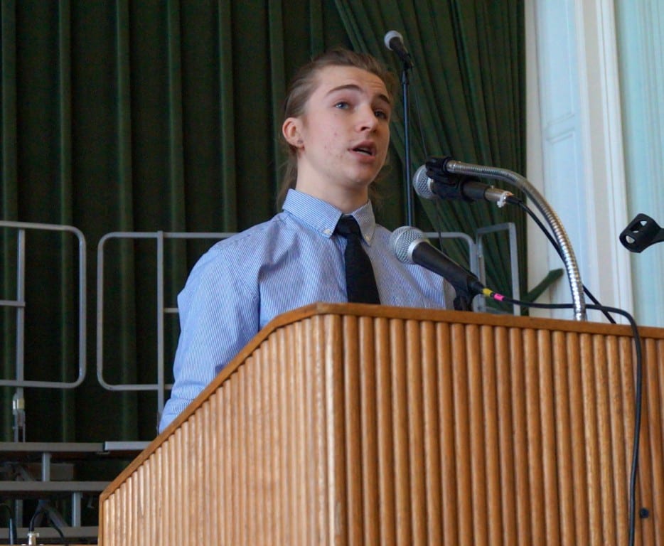 Conard junior Taylor Andrew Steer provided one of the student perspectives at West Hartford's 20th annual celebration of Martin Luther King Jr. Photo credit: Ronni Newton