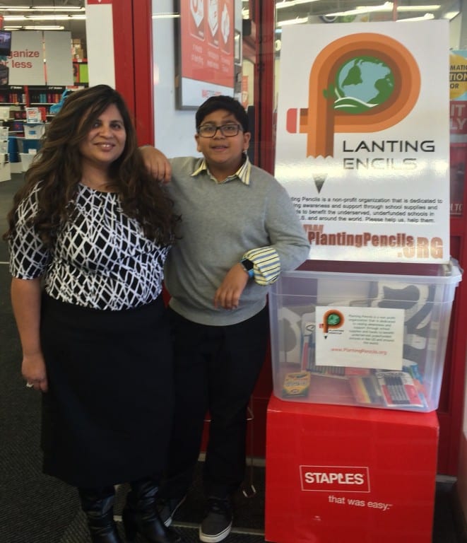 Dr. Alpa Patel and her son Ishaan Patel, founder of Planting Pencils, have partnered with Staples in West Hartford to establish a permanent school supply donation site to provide the tools underserved students in Connecticut and beyond need to receive a quality education. Submitted photo