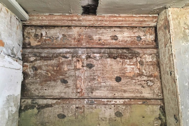 Early example of sponge painting in a small closet in the home, thought to date to the early 18th century. Photo credit: Deb Cohen