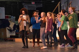Hall alum Alita Moses (left) rehearses with students for the upcoming Pops 'n Jazz Extravaganza. Courtesy photo