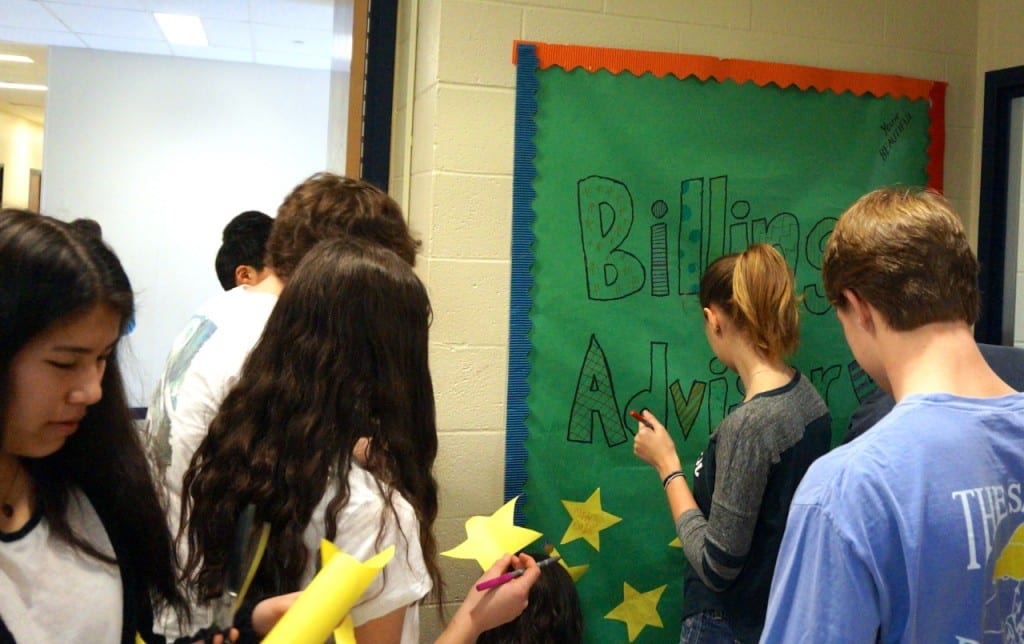Creating inspirational graffiti on advisors' doors was one of the activities. Do Something Day. Hall High School. March 9, 2016. Photo credit: Ronni Newton