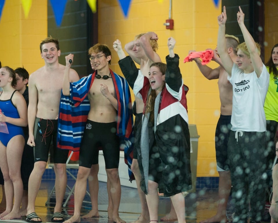 Team members cheer at the New England championships. Submitted photo