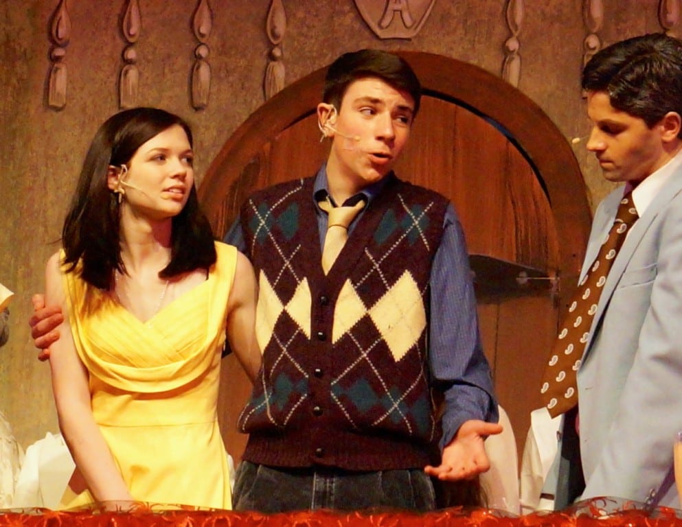 Wednesday Addams with fiance Lucas Beineke and his father Mal. Conard High School Musical Productions presents 'The Addams Family.' Photo credit: Ronni Newton