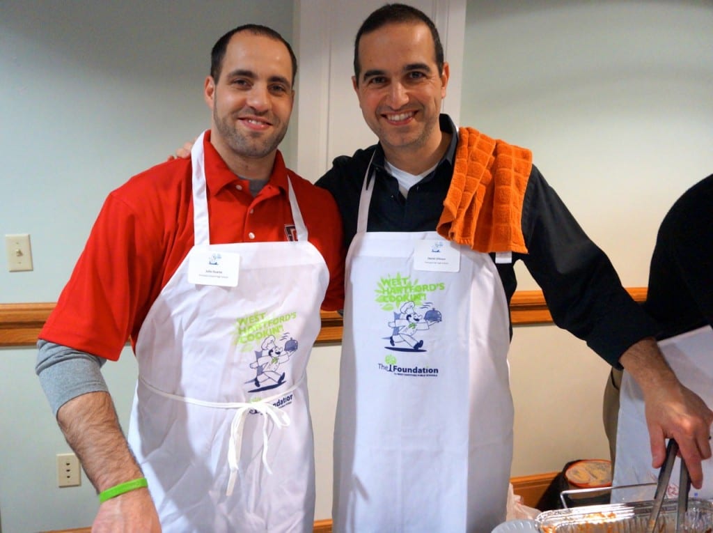 Conard Principal Julio Duarte (left) and Hall Principal Dan Zittoun. West Hartford's Cookin', April 2, 2016. Photo credit: Ronni Newton