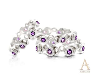 These sterling silver, stackable "ribbon rings" set with amethysts are among the items created by West Hartford jewelry designer Armen Manukyan to benefit the Ron Foley Foundation and their fight against pancreatic cancer. Courtesy photo
