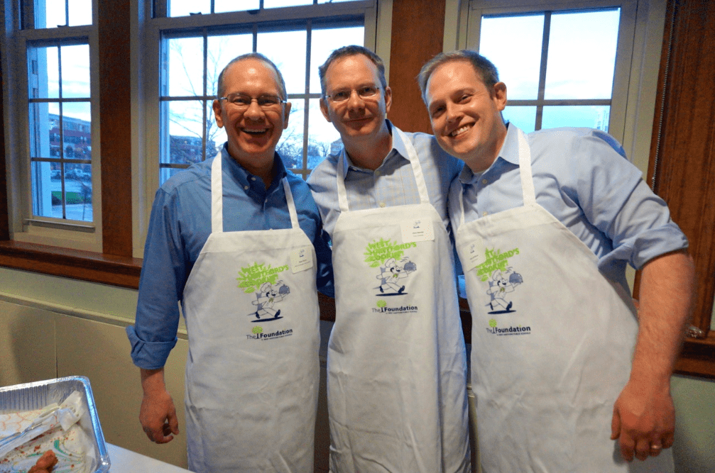 From left: Board of Ed. member Dave Pauluk with Town Council members Chris Barnes and Chris Williams. West Hartford's Cookin', April 2, 2016. Photo credit: Ronni Newton