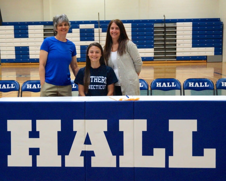 Emily Rossini with lacrosse coach Meg Chaplin (left) and her mom. Photo credit: Ronni Newton