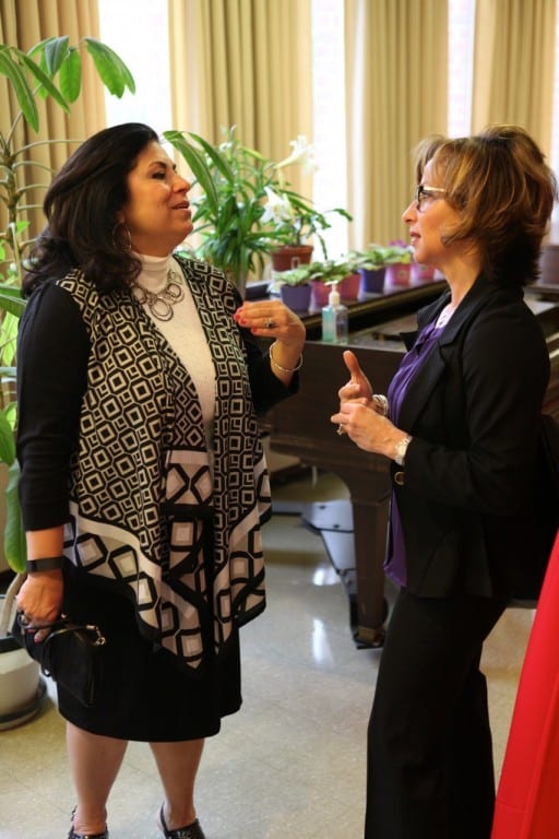 West Hartford Senior Center's Gina Marino, and Deputy Mayor Shari Cantor at the first official Taste of Bishops Corner (TOBC) on March 31, 2016 which was sponsored by Simon Konover Company, Anytime Fitness, West Hartford Magazine and We-Ha.com, at The Mercy Community's Saint Mary Home Auditorium. Photo by Todd Fairchild