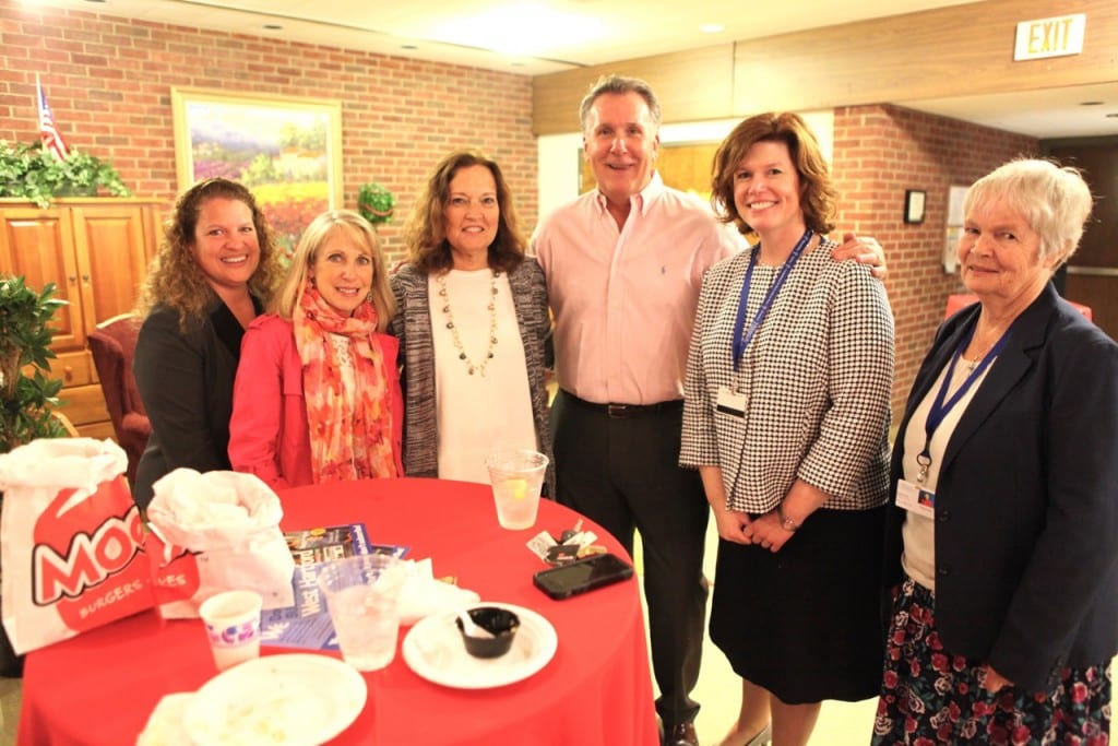 Beth Andersen, Ronni Newton, Barbara Lerner, Tom Hickey, Christine Looby, and Sister Maureen Reardon at the first official Taste of Bishops Corner (TOBC) on March 31, 2016 which was sponsored by Simon Konover Company, Anytime Fitness, West Hartford Magazine and We-Ha.com, took place at The Mercy Community's Saint Mary Home Auditorium. Photo by Todd Fairchild