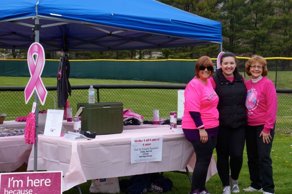 Lynn Torsiello (left) organized the second annual Strike Out Cancer Conard vs. Hall baseball game and raised $500 for her Making Strides Against Breast Cancer team. Photo credit: Ronni Newton