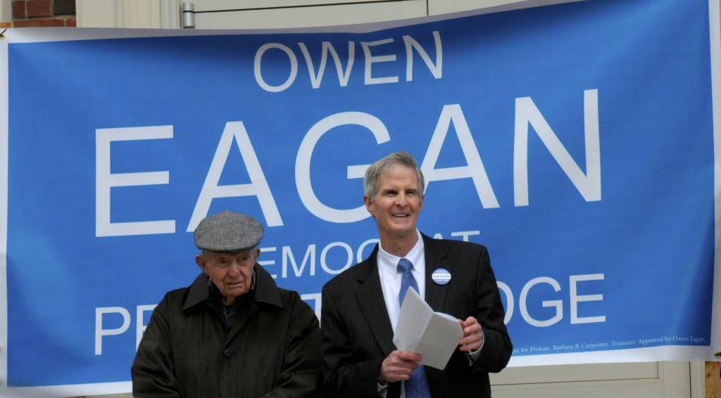 F. Owen Eagan (left) and Owen P. Eagan at campaign rally. Photo credit: James Eder