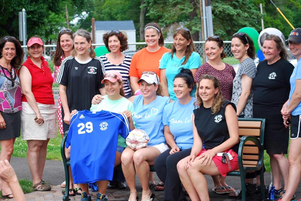 Current and former members of West Hartford Women’s Soccer Club who played with Le-An Flaherty attended Monday's dedication. Courtesy photo