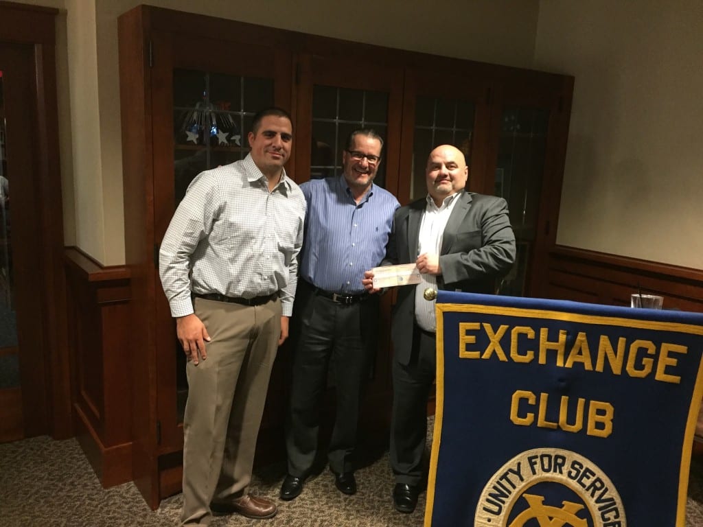 Pictured at the West Hartford Exchange Club meeting for the check presentation are (from left): Rick Ferreira and Joe Righenzi from the West Hartford Exchange, and Stan Szczepanik, President of the Board of Directors of the New Britain Boys and Girls Club. Submitted photo