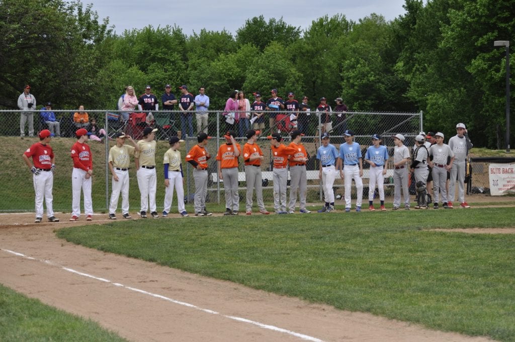 WHYBL Major League AL All-Stars line up for pre-game introductions. Photo courtesy of Bishop Photo, bishopphoto.com