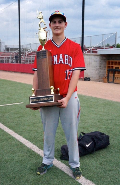 Conard pitcher Michael Mathews, a junionr, was Mayor's Cup MVP for the second year in a row. Conard vs. Hall Mayor's Cup. May 23, 201t. Photo credit: Ronni Newton