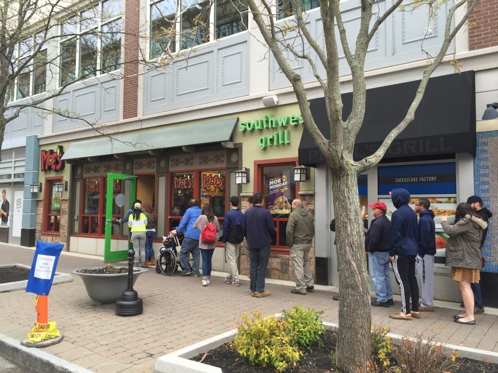 The line was out the door on Moe's last day in Blue Back Square. Photo courtesy of John Lyons