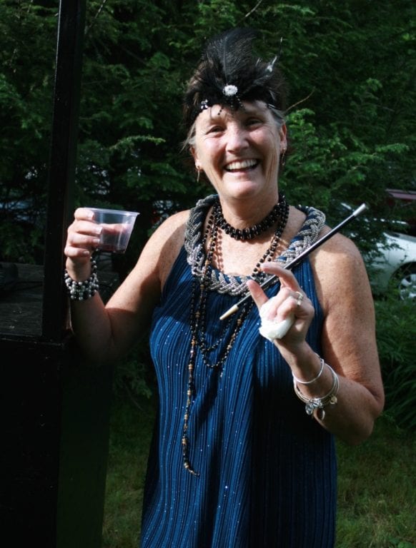 Sally Scully was in the "Roaring Twenties" spirit at Barbara Gordon’s 9th Annual Fundraiser to benefit the Comprehensive Women’s Health Center at Saint Francis Hospital and Medical Center in West Hartford on June 8, 2016. photo by Joy Taylor