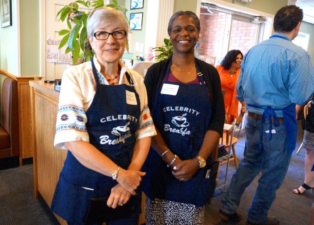 West Hartford Librarian Martha Church and Board of Education member Carol Blanks. Celebrity Breakfast. June 14, 2016. Photo credit: Ronni Newton