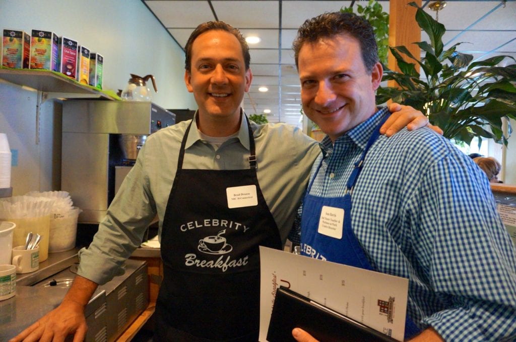 NBC Connecticut anchor and reporter Brad Drazen with Playhouse on Park Co-Founder and Co-Artistic Director Sean Harris. Celebrity Breakfast. June 14, 2016. Photo credit: Ronni Newton