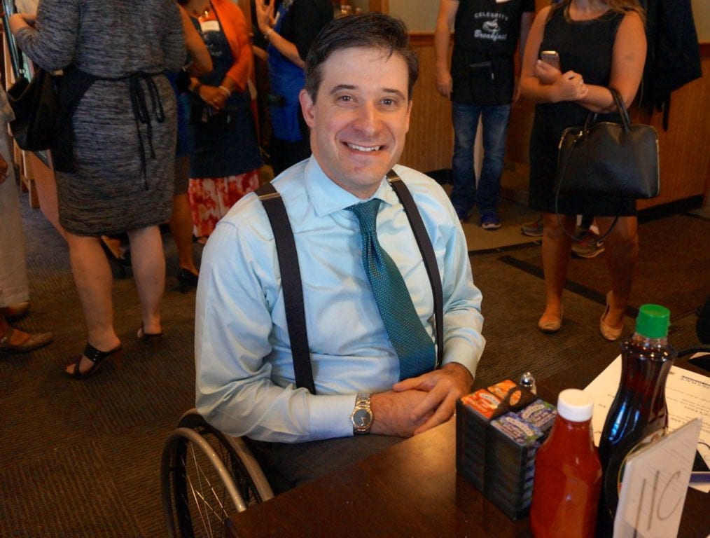 Governor's Liaison to the Disability Community and Democratic Town Committee Chair Jonathan Slifka dines at Effie's Place. Celebrity Breakfast. June 14, 2016. Photo credit: Ronni Newton