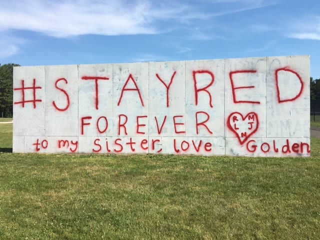 The kick wall at West Hartford's Hall High School was painted Sunday as a tribute to Melissa Joy Molin, who died in a car accident in April. Courtesy photo