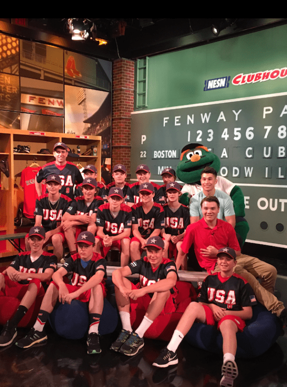 West Hartford baseball team on the set of NESN Clubhouse. Courtesy photo