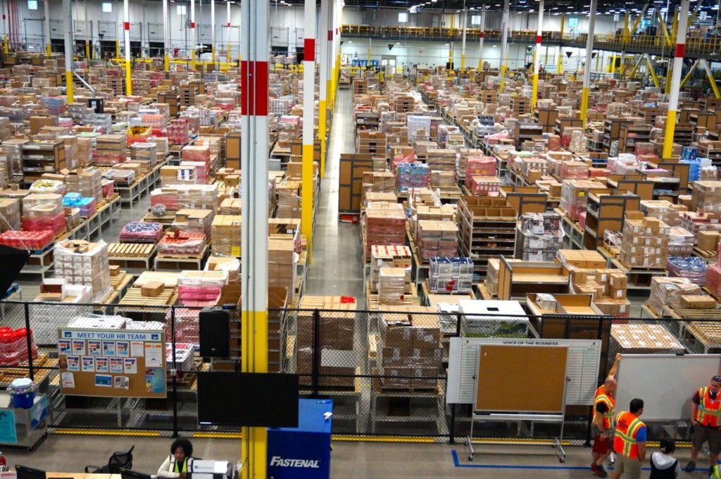 The vast floor of the Amazon Fulfillment Center in Windsor viewed from the learning center on the second floor. Photo credit: RonnI Newton