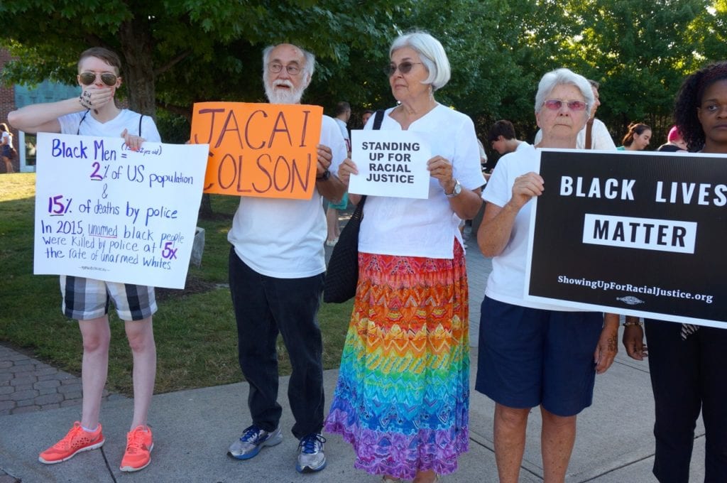 SURJ 'End White Silence' demonstration in West Hartford. July 21, 2016. Photo credit: Ronni Newton