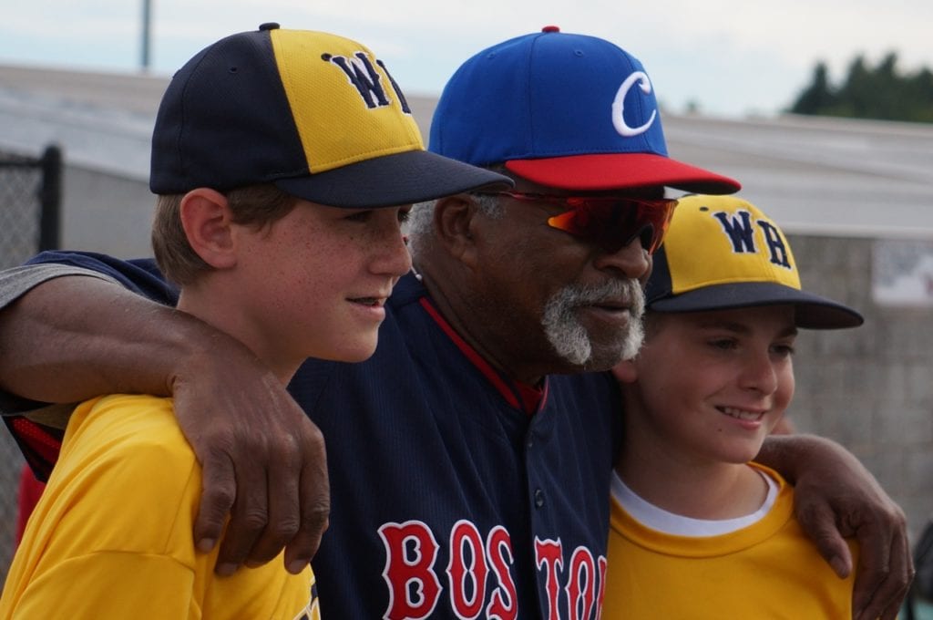 Luis Tiant poses for photos with some fans. USA-Cuba Goodwill Tour. University of Hartford. July 11, 2016. Photo credit: Ronni Newton